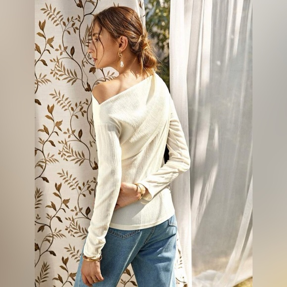 New Solid Asymmetrical Neck Tee - Picture 2 of 5